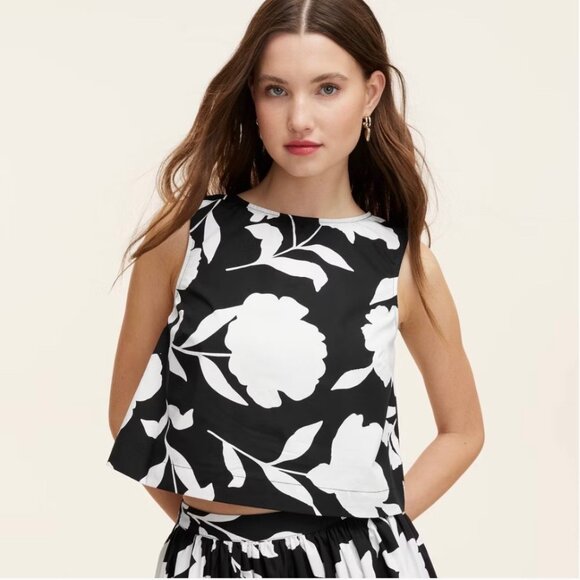 NWOT Women's Classic Rose Shell Tank Top - kate spade new york Black/Cream XXS - Picture 1 of 8